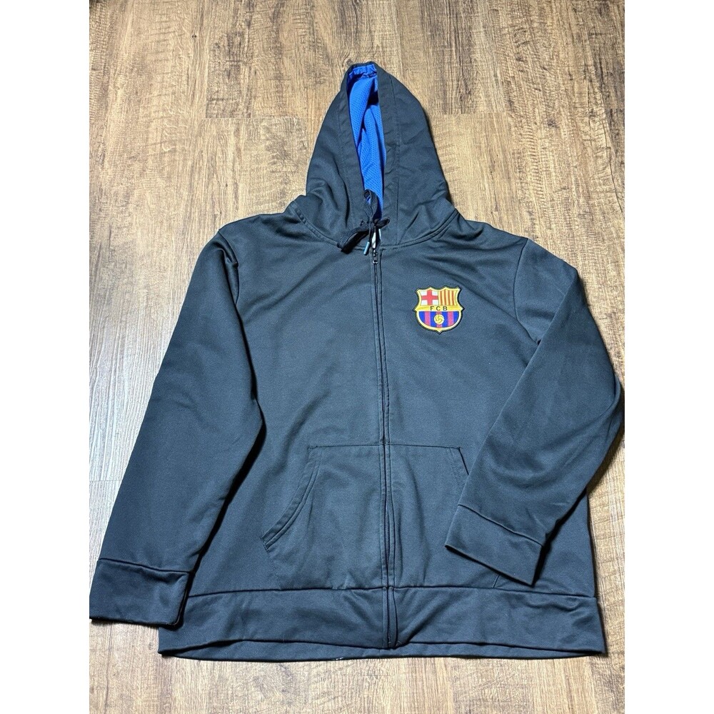 FCB FC BARCELONA FULL ZIP HOODIE OFFICIAL MERCHANDISE Black EUC MEN'S Large